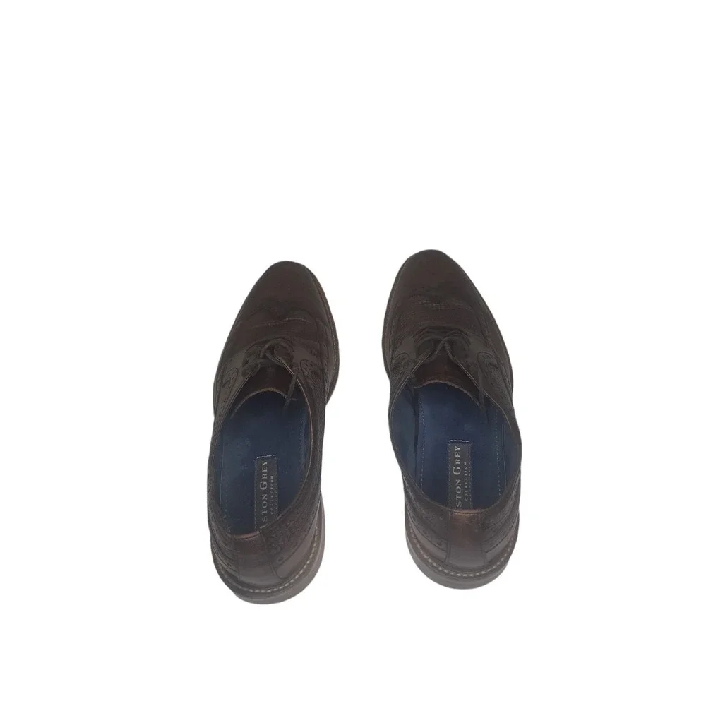 Aston Grey Oxford Shoes Men Sz 9 Bodega Brown Leather Lace Up Brogue Dress Shoes